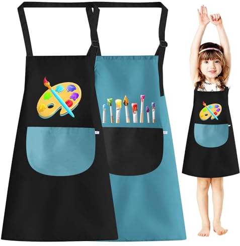 RCYHCY Malschürze Kinder, 2 Stück Malerkittel für 6-12 Jahre Mädchen Junge Wasserdicht Malkittel Bastelschürze mit Big Taschen für Schule Kunst Malerei Kochen