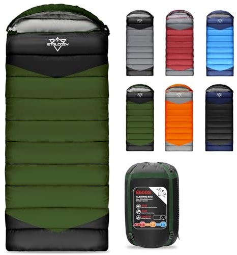 ETGLCOZY Lightweight 3-Season Sleeping Bag for Adults/Kids Camping, Compact w/Compression Sack, Waterproof Ripstop, Portable for Backpacking Hiking Travel, 0-10°C, Green/Gray