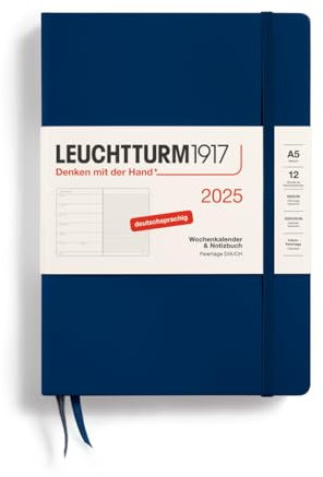 LEUCHTTURM1917 370496 Wochenkalender & Notizbuch Medium (A5) 2025, Marine, Deutsch