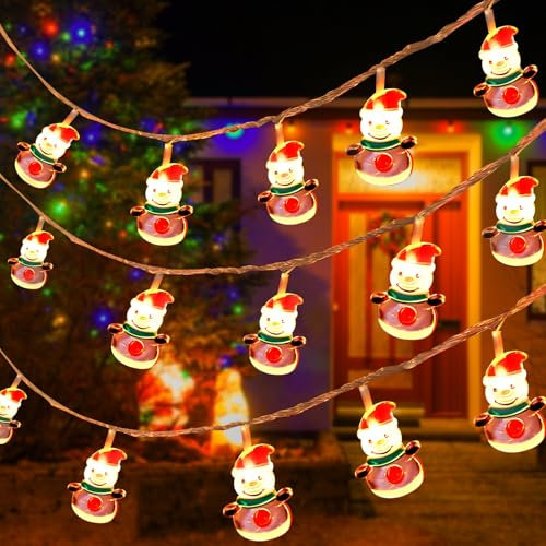 ZoneYan Luci Natalizie a Forma di Pupazzo di Neve, 3 M 20 LED Batteria Luci di Natale, Catena Luminosa LED, Decorazione di Luci Stringa per Albero di Natale, Matrimoni, Balcone, Giardino, Feste