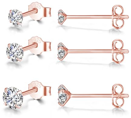Bewenda Ohrringe Silber 925, 3 Paare Sterling Silber Rund Ohrstecker Set Mit Zirkonia, Schlafen Knorpel Klein 3/4/5mm, Hypoallergen Ohrschmuck für Damen