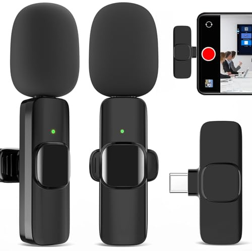 JUDKIOM Paquete de 2 micrófonos Lavalier inalámbricos para iPhone, micrófonos de solapa profesionales, micrófono inalámbrico Plug-Play, micrófono de solapa para grabación de video, entrevista, TikTok