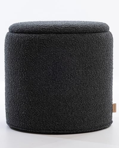 SIX Runder Polsterhocker mit Stauraum | Beistelltisch | Sitzhocker Bouclé Stoff | Hocker mit Tablettfunktion | Vielseitiger Hocker für Wohnzimmer und Schlafzimmer