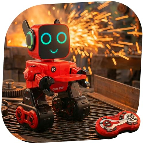 RC Ferngesteuerter Roboter programmierbar, 2.4GHz Fernsteuerung mit Tanz-, Musik- & Sprachfunktion, LED-Display, Spardose, Tablett und Sound, 25cm KI Droid, Geschenk f. Jungs, Mädchen und Erwachsene