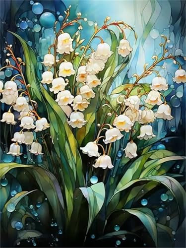 QiHon 5D Diamant Painting Bilder Erwachsene Weiße Glockenblume, Diamond Painting für Anfänger, DIY Round Full Drill Strass Diamant Stickerei Kunst Bilder für Wand Dekoration Geschenke 30x40 cm