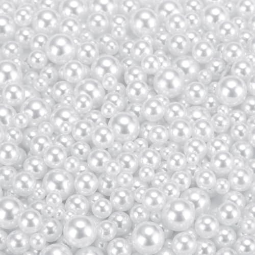 QUARKZMAN 800 Stück Faux Perlen zum Basteln, 3-8mm Ohne Loch ABS Runde Perlen für Vasenfüller, Schmuckherstellung, Vasenfüller, Kosmetikboxen, DIY-Teile, Tischstreuung, Wohnkultur, Weiß