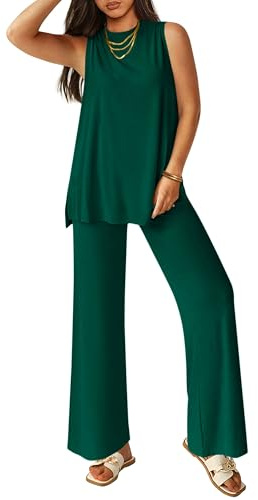 PRETTYGARDEN 2 Piece Lounge Sets for Women Summer Airport Travel Outfit 2026 Casual Matching Spring Clothes Track Sweat Suits (Green,Large)