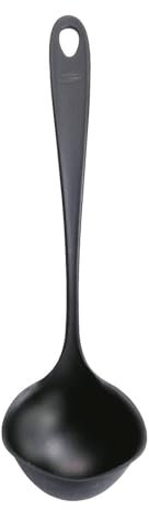 Fiskars Mestolo da Minestra con Bordo Salvagoccia, Essential, in Plastica, Lunghezza: 28,6 cm, Volume: 100 ml, Per Destrorsi e Mancini, Nero, 1079059