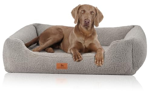 Knuffelwuff orthopädisches Hundebett aus kuscheligem Teddy Material Wollekopp M-L 85 x 63cm Grau | Abnehmbarer Bezug | waschbar | für große, mittelgroße und kleine Hunde