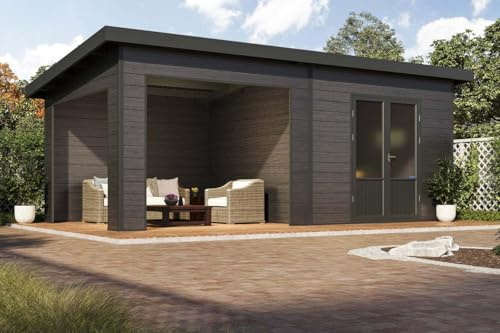 Finnhaus Wolff WPC Gerätehaus Tona 6030 28 Anthrazit Gerätehaus aus Holz/Kunststoff in Anthrazitgrau, Geräteschrank mit 28 mm Wandstärke inklusive Schleppdach Gartenhaus
