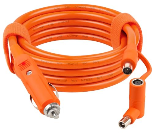 12V/24V DC Power Extension Cable with Cigarette Lighter Plug 10FT – Heavy Duty 14AWG Cable with DC7909 Plug & DC8020 Adapter for Power Stations, Trucks, RVs, Fridges and More