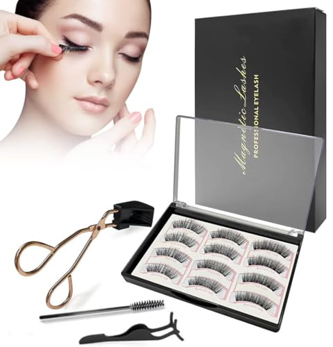 12 pezzi Ciglia Finte Magnetiche, 3D Ciglie Magnetiche Naturale, Fake Lashes Magnetic Senza Eyeliner, Riutilizzabili Kit Estensione Ciglia Completo, Magnet Eyelashes Con Pinze (Nero)
