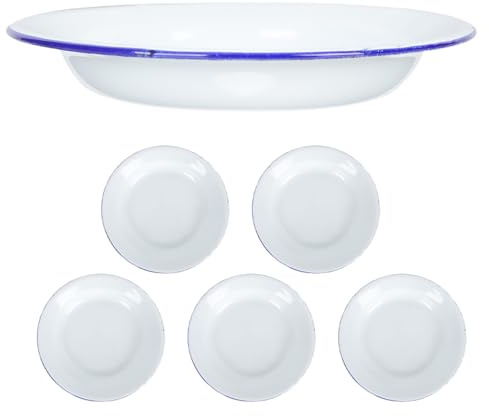 OUNONA Lot De 6 Assiettes Émaillées Vintage Assiettes Plates Rondes À Rebord 5.51 in Plats De Service Pour Camping Pique- Fruits Et Salades