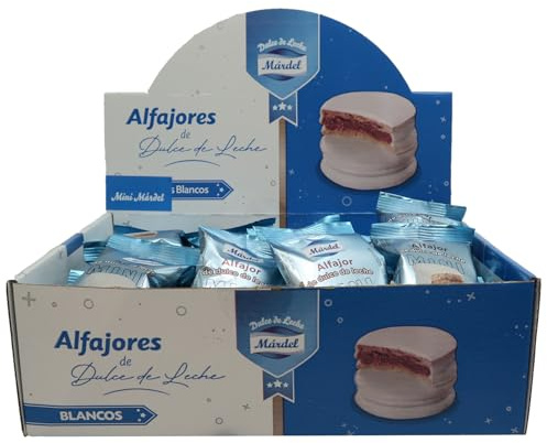 Mardel – Caja de 36 Mini Alfajores con Dulce de Leche (22 g c/u) | Bañados en Chocolate Blanco | Delicias Argentinas Gourmet | Bocaditos Individuales para Regalar o Compartir con Cálidad Artesanal