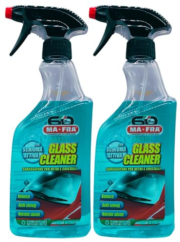 Detergente Spray GLASS CLEANER, Sgrassatore Per Vetri e Cristalli. Ideale Per La Pulizia Dei Vetri Auto, Migliora La Visibilità Alla Guida, Elimina Ditate e Tracce Di Smog 500ml (2 Spray)