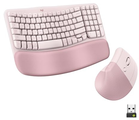 Logitech Wave Keys & Lift Vertical Mouse Ergonomic Wireless Combo - Rose