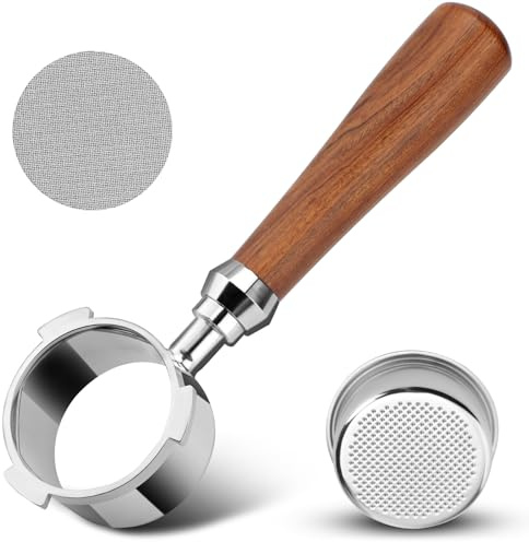 YUEYEE Portafiltro sin fondo de 51 mm con 3 orejas, portafiltros Dedica para cafetera DeLonghi Dedica EC680/EC685/EC785/EC820/EC850/EC860, con colador y cesta de filtro, mango de palisandro premium