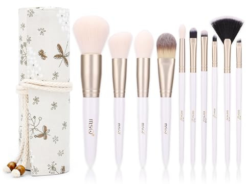 MSQ 10 Stück Professionelle Make Up Pinsel Set mit Tasche | Professionelle Schminkpinsel Set für Reisen