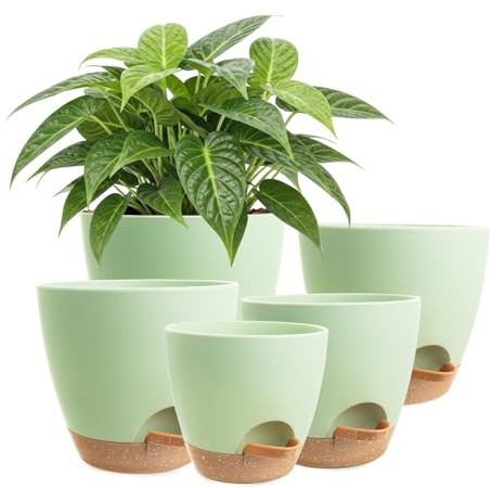 XXXFLOWER Selbstbewässernder Blumentopf 5er-Set, 12.5-17cm | Ablauflöchern und Wasserbehälter,Pflanzgefäße für den Innen- und Außenbereich, Balkon, Garten und als Heimdekoration,Grün