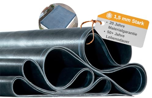 EPDM Dachfolie 1,5mm – Profi Dachbahn zur Flachdachabdichtung | 50+ Jahre Lebensdauer & 20 Jahre Materialgarantie | UV-beständige EPDM Folie für Gartenhaus, Carport, Garage & mehr (3,55m x 1,50m)