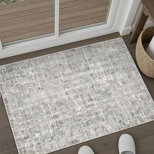 PureCozy Grau Fußmatte Teppich 60x90 Fussmatte Schlafzimmer Teppiche Waschbarer Boho rutschfest Abstrakt Carpet Bettvorleger Büroteppich Kurzflor Weich Kleiner Carpets