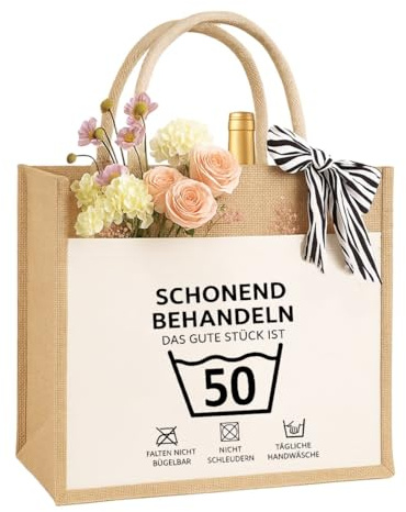 Geburtstagsgeschenk für Frauen, Mutter und Freundinnen Nachhaltige Jute-Tasche Geschenk-Tasche Jute-Beutel Einkaufstasche aus 100% Jute und Baumwolle