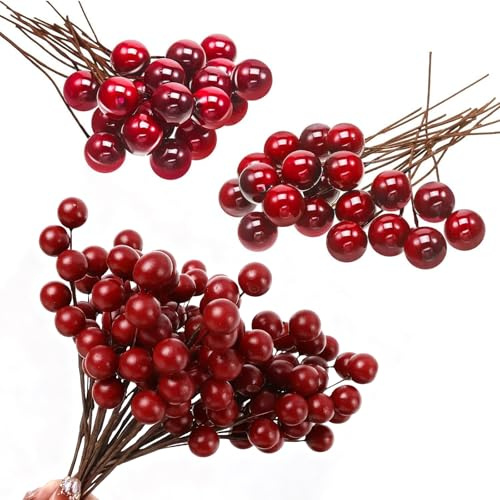QITHGYD Corona dell'Avvento, 200 pezzi, bacche rosse, decorazione natalizia, bacche artificiali rosso scuro, per corona dell'Avvento, gioielli per albero di Natale, decorazione per matrimoni, 10 mm