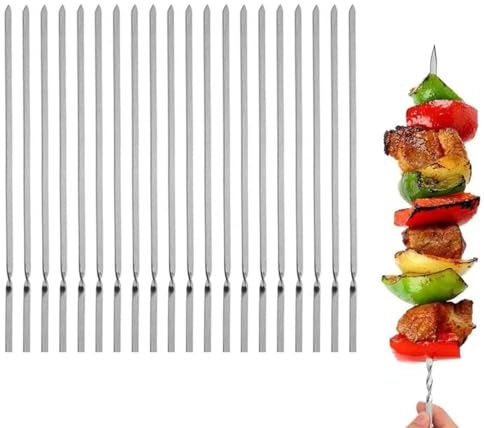 LQUYTA 20 Pièces Brochettes pour Barbecue BBQ　Épaissi Et Élargi 30cm Brochette Viande Brochette Chawache Brochette Grillade Brochette Grillade Brochette Grillade