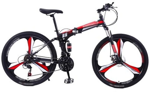 Faltbares Mountainbike, 24 Und 26 Faltrad Für Damen Und Herren, 21-Gang-Faltrad Mit Doppelten Scheibenbremsen, Dreispeichenrad Mit Doppelten Stoßdämpfern B,24 inch