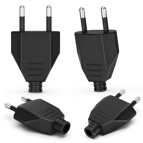 4 Pcs Fiche Male Prise Electrique 250V 2.5A, Prise Electrique Male Plate Euro Schuko, Fiche Electrique ABS Noir Convient Pour Remplacer Les Prises Electriques Des Appareils Menagers