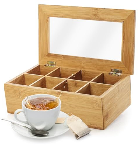 Lumaland Cucina - Scatola da tè in bambù con 8 scomparti, 26 x 16 x 9 cm, materiale resistente, pratica scatola portaoggetti per bustine di tè, decorativa e nobile