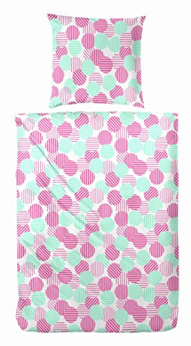 Hahn Mikrofaser Seersucker Bettwäsche Punkte pink 1 Bettbezug 135 x 200 cm + 1 Kissenbezug 80 x 80 cm
