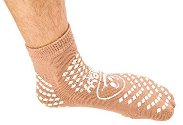 XL Tan Slip Stop Socks (Double Tread) (Terrycloth) (Extra Large) (2 Pairs)