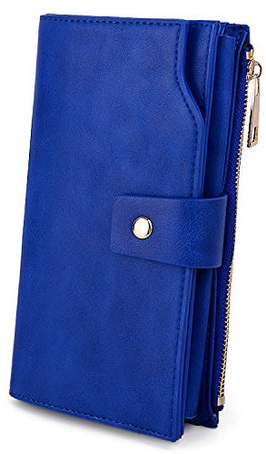 UTO Damen RFID Blocking PU Leder Geldbörse Kupplung 21 Kartensteckplätze Halter Organizer Damen Geldbörse mit Große Kapazität innere Tasche passt 5,5 '' Handys Blau2