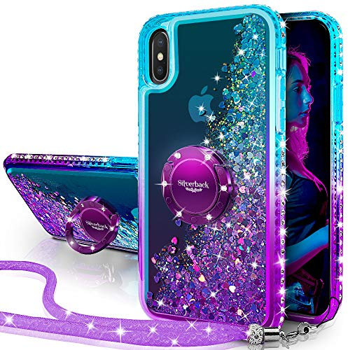 Silverback Miss Arts für iPhone X/XS Hülle, Mädchen Glitzern Handyhülle Hülle mit Ringständer, Cover TPU Bumper Silikon Flüssigkeit Treibsand Clear Schutzhülle für iPhone X/XS -LILA