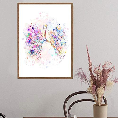 Terilizi Polmoni Acquerello Art Poster Anatomia Medica Stampa Artistica su Tela Pittura Medicina Anatomica Immagine da Parete Dottore Office Decor-50X70Cm Senza Cornice