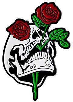 Patch Nation Schädel & Rose Metall Button Badge Pin Brosche Motorradfahrer Anstecker