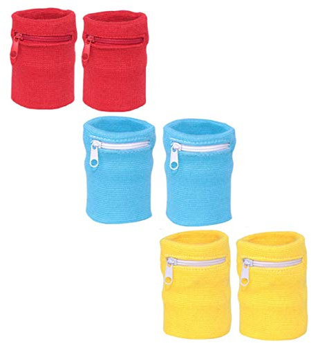 Chris.W 3 Paar Sportarmband mit Reißverschluss, Schweißband, Handgelenktasche, Schlüsseltasche für Damen und Herren, Laufen, Radfahren, Joggen und andere Sportarten (rot/blau/gelb)