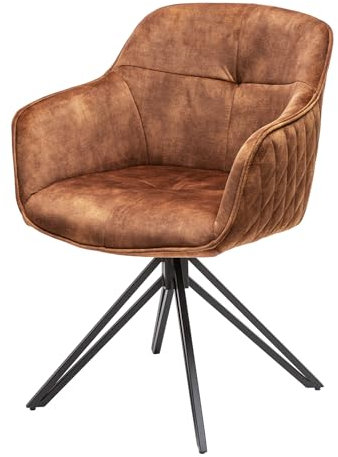 Invicta Interior Drehbarer Design Stuhl Euphoria braun Samt im Retrostil mit Ziersteppung Esszimmerstuhl