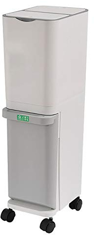 QWEASDF Basura Cubo Basura plástico pequeña Doble Cocina Puede presionar la Tapa Abierta Compacto Lindo Delgado Dual contenedores Reciclaje residuos Ruedas Vertical Rectangular 32L Separación,Gris