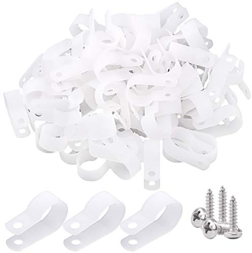 Glarks Lot de 60 serre-câbles en nylon blanc de 1,6 cm avec 60 vis pour fils, câbles, conduits et conduits de câble (Blanc)