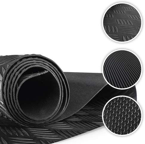 Walser Gummimatte Odin, zuschneidbare Gummimatten Boden 100x250 cm, Gummimatte Außenbereich, universal Gummi Schutzmatte für Garagen Boden, Werkstatt Boden, Outdoor, Gummimatte Meterware schwarz