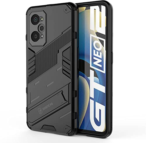 GOKEN Funda para Realme GT2 / Realme GT Neo 2, PC + TPU Silicona Tough Armor Protección Carcasa, Robusta Antigolpes Estuche con Soporte Vertical y Horizontal, Negro