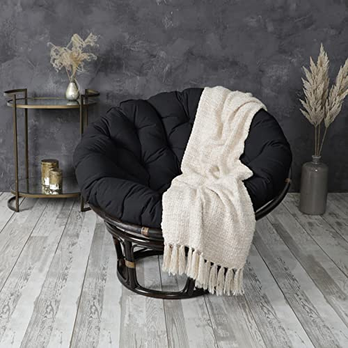 Sorra Home Tufted Papasan Cushion - Bucket & Moon Chair Comfy Round Cushion - Floor Pillow with Plush Foam for Indoor Furniture (Frame Not Included) - Black - 48 x 48 x 4