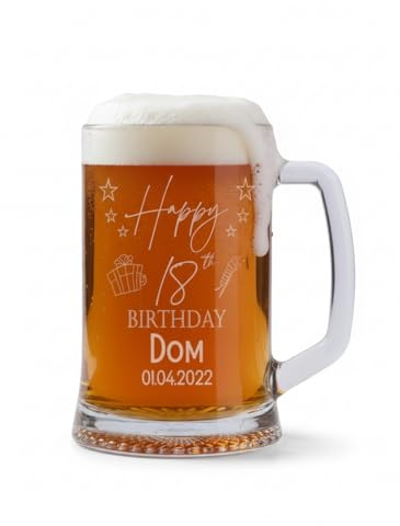 Personalised 18th Birthday Pint Beer Tankard Glass With Stars