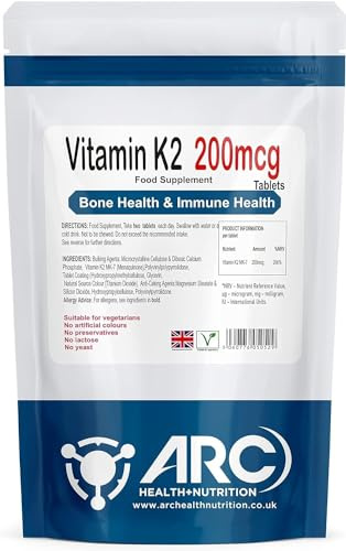 Vitamin K2-MK7 200mcg Menaquinone Supplement 365 Vegetarian, Vegan - for Men & Women - Tablets Made in UK