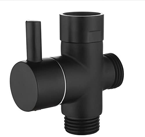 3 Wege Umschaltventil Dusche G1/2 Zoll Absperrventil Ventil Umschalter Umstellerventil Messing Brause Adapter mit Gummi für Regendusche und Duscharm, Schwarz