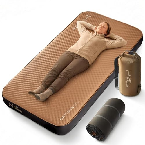 LOSTHORIZON – Matelas de couchage auto-gonflant pour airsoft de 11,4 cm d'épaisseur avec mousse solide, matelas de camping avec sac à pompe, lit enroulable portable, coussin gonflable d'extérieur pour