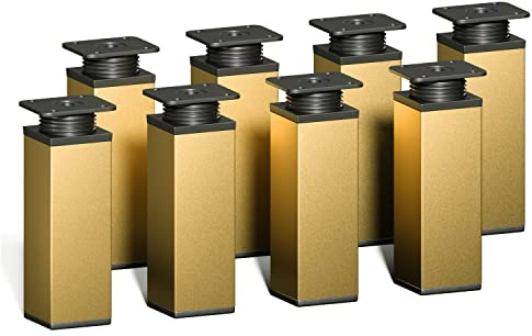 Sossai Gold Möbelfüße MFV1, 8er Set, 120 mm Höhe, höhenverstellbar, Vierkantprofil 40 x 40 mm, perfekt für Regale und Aufbewahrungsmöbel