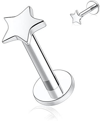 AROWRO 16G Labret Ohrstecker Lippenringe Fünfzackiger Stern Labret Schmuck G23 Titan Helix Knorpel Tragus Ohrringe Medusa Ring Lippenpiercing Monroe Schmuck 10mm Ohrstecker Silber Innengewinde